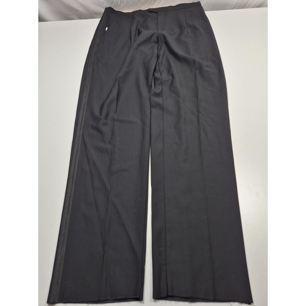 Zanieri Dress Pants Mens 40x36 Black Wool Pleated Tuxedo Straight Italy